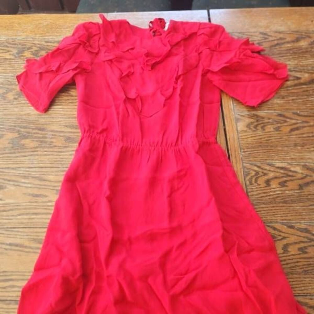 NWT Reformation Malachi Dress Cherry Red Ruffle Tie Keyhole Coquette SZ 4